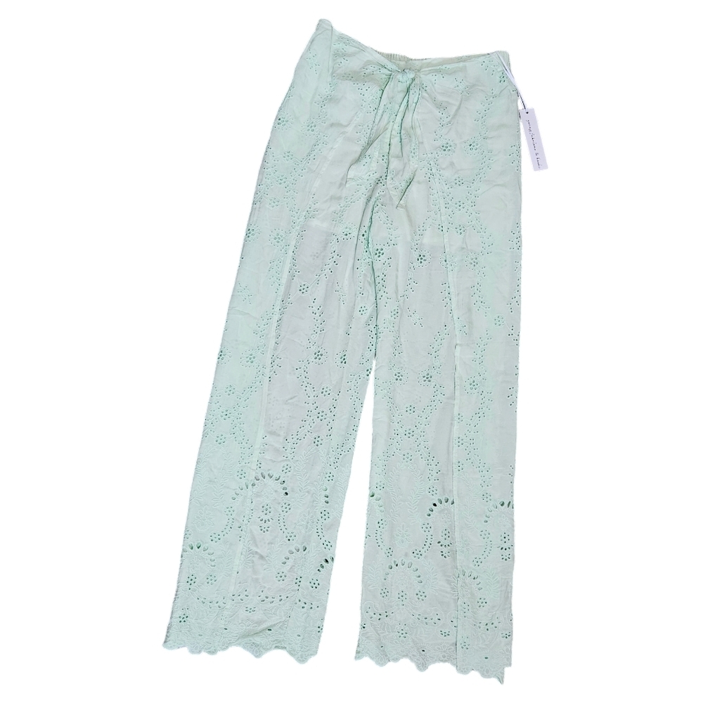 NWT Young Fabulous & Broke Geneva Wide Leg Tie Front Eyelet Pants Mint Green